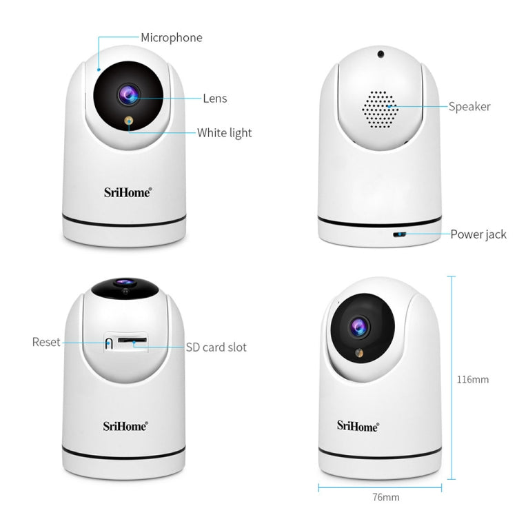 SriHome SH042 2.0MP 1080P HD AI WiFi Pan-tilt Surveillance Camera SriHome SH042 2.0MP 1080P HD AI WiFi Pan-tilt Surveillance Camera